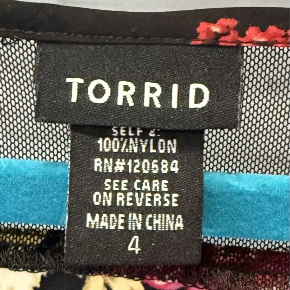 Torrid Womens Floral Mesh Panel Sheer Black Blouse Size 4X Lightweight Flowy Top - Picture 4 of 7